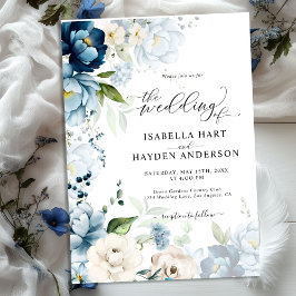 Dusty Blue Navy Beige Alles in 1 QR Code Wedding Kaart