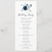 Dusty Blue Navy Bloemen Rustieke Waterverf Bruilof Programmakaart (Achterkant)