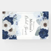 Dusty Blue Navy Bloom Floral Vrijgezellenfeest Spandoek (Horizontaal)