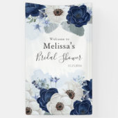 Dusty Blue Navy Bloom Floral Vrijgezellenfeest Spandoek (Verticaal)