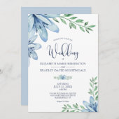 Dusty Blue & Navy Blue Blooms Weddenschap Kaart (Voorkant / Achterkant)