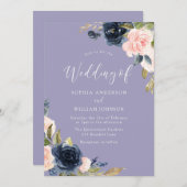 Dusty Blue Navy & Blush Flowers Weddenschap Kaart (Voorkant / Achterkant)