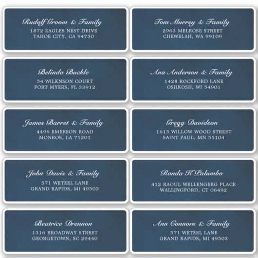 Dusty Blue Navy Bruiloft Gast Adres Sticker (Voorkant)
