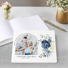 Dusty Blue Navy Champagne Ivoor bruiloft foto Gastenboek