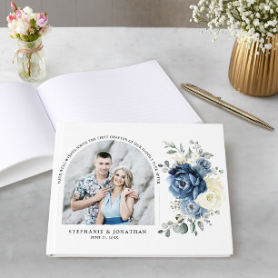 Dusty Blue Navy Champagne Ivoor bruiloft foto Gastenboek