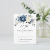 Dusty Blue Navy Champagne Ivoor Bruiloft RSVP Briefkaart (Staand voorkant)