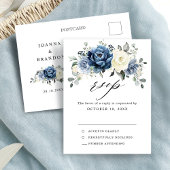 Dusty Blue Navy Champagne Ivoor Bruiloft RSVP Briefkaart