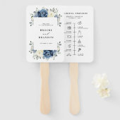 Dusty Blue Navy Champagne Ivoor bruiloft Tijdlijn Handwaaier (Voorkant en achterkant)