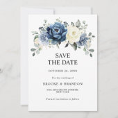 Dusty Blue Navy Champagne Ivoor Chic Photo Wedding Save The Date (Voorkant)