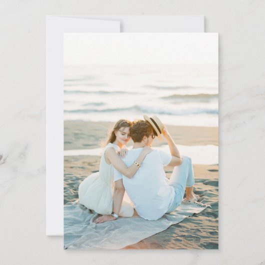 Dusty Blue Navy Champagne Ivoor Chic Photo Wedding Save The Date (Achterkant)