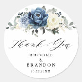 Dusty Blue Navy Champagne Ivoor Dank u Ronde Sticker (Voorkant)