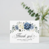 Dusty Blue Navy Champagne Ivoor Floral Bedankt Briefkaart (Staand voorkant)