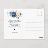 Dusty Blue Navy Champagne Ivoor Floral Bedankt Briefkaart (Achterkant)