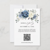 Dusty Blue Navy Champagne Ivoor Floral QR Code RSVP Kaartje (Voorkant)