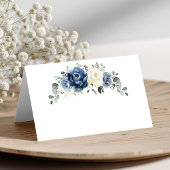 Dusty Blue Navy Champagne Ivoor Floral Wedding Pla Plaatskaartje