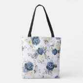Dusty Blue Navy Champagne Ivoor Floral Wedding Tot Tote Bag (Achterkant)