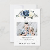 Dusty Blue Navy Champagne Ivoor Foto bruiloft Bedankkaart (Voorkant)