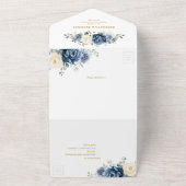 Dusty Blue Navy Champagne Ivoor gouden bruiloft All In One Uitnodiging (Buitenkant)