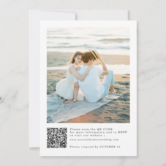 Dusty Blue Navy Champagne Ivoor QR Code Wedding Kaart (Achterkant)