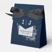 Dusty Blue Navy Champagne Ivoor Wedding Bedankdoosjes (Voorkant Zijde)