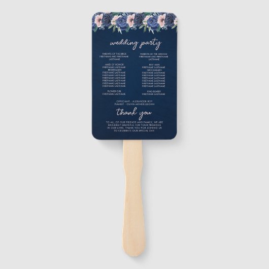 Dusty Blue Navy Champagne Ivoor Wedding Handwaaier (Achterkant)