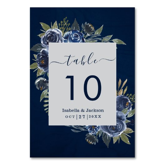 Dusty Blue Navy Champagne Ivoor Wedding Kaart (Voorkant)