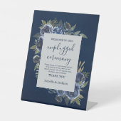 Dusty Blue Navy Champagne Ivoor Wedding Reclamebord Met Voetstuk (Voorkant)