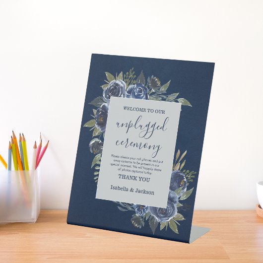 Dusty Blue Navy Champagne Ivoor Wedding Reclamebord Met Voetstuk