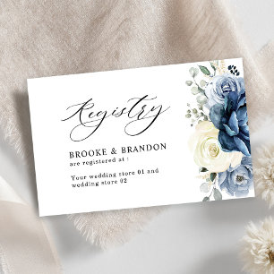 Dusty Blue Navy Champagne Ivoor Wedding Registry Informatiekaartje