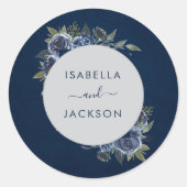 Dusty Blue Navy Champagne Ivoor Wedding Ronde Sticker (Voorkant)