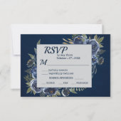 Dusty Blue Navy Champagne Ivoor Wedding RSVP Kaartje (Voorkant)