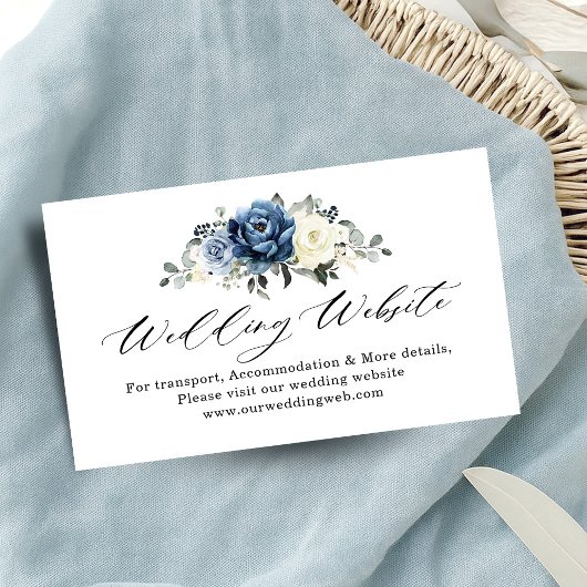 Dusty Blue Navy Champagne Ivoor Wedding Website Informatiekaartje