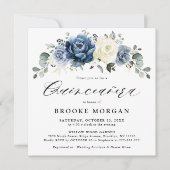 Dusty Blue Navy Champagne Ivory boho Quinceañera Kaart (Voorkant)