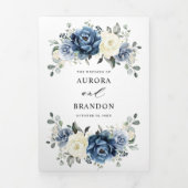 Dusty Blue Navy Champagne Ivory Floral Drieluik Aankondiging (Cover)