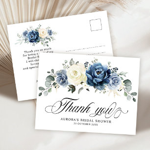 Dusty Blue Navy Champagne Ivory Floral Hartelijk d Briefkaart