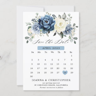 Dusty Blue Navy Champagne Ivory Floral kalender Sa Save The Date