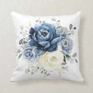 Dusty Blue Navy Champagne Ivory Floral Kussen