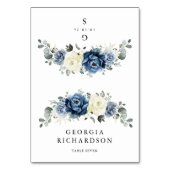 Dusty Blue Navy Champagne Ivory Floral Place Card Kaart (Voorkant)