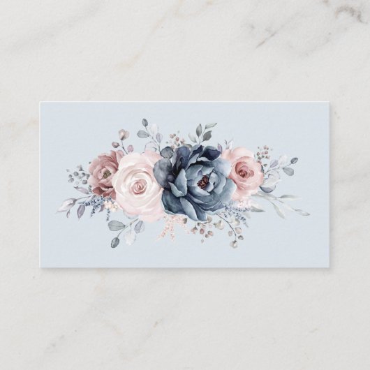 Dusty Blue Navy Champagne Ivory Floral Reception E Informatiekaartje (Achterkant)