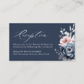 Dusty Blue Navy Champagne Ivory Floral Reception E Informatiekaartje (Voorkant)