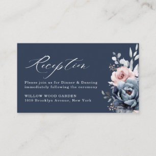 Dusty Blue Navy Champagne Ivory Floral Reception E Informatiekaartje
