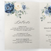Dusty Blue Navy Champagne Ivory Floral Tri-Fold A Drieluik Aankondiging (Binnenzijde eerst)
