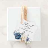 Dusty Blue Navy Champagne Ivory Floral Wedding Bedankjes Labels (In situ)