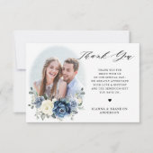 Dusty Blue Navy Champagne Ivory Floral Wedding Bedankkaart (Voorkant)