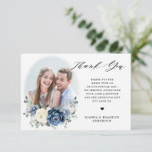 Dusty Blue Navy Champagne Ivory Floral Wedding Bedankkaart (Staand voorkant)