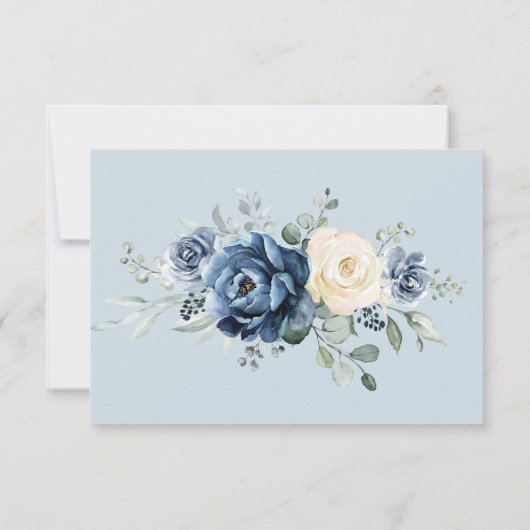 Dusty Blue Navy Champagne Ivory Floral Wedding Bedankkaart (Achterkant)