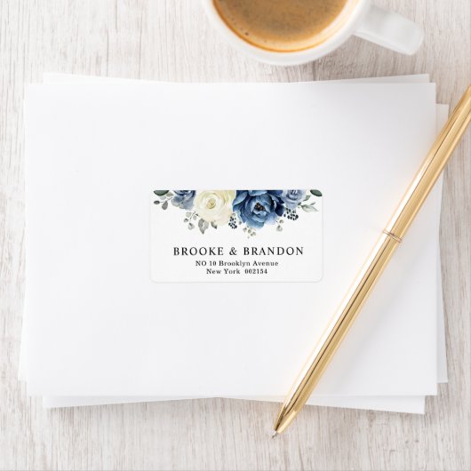 Dusty Blue Navy Champagne Ivory Floral Wedding Etiket (Insitu)