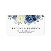 Dusty Blue Navy Champagne Ivory Floral Wedding Etiket (Voorkant)
