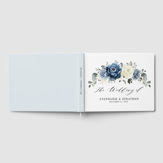 Dusty Blue Navy Champagne Ivory Floral Wedding Gastenboek (Volledig)