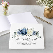 Dusty Blue Navy Champagne Ivory Floral Wedding Gastenboek